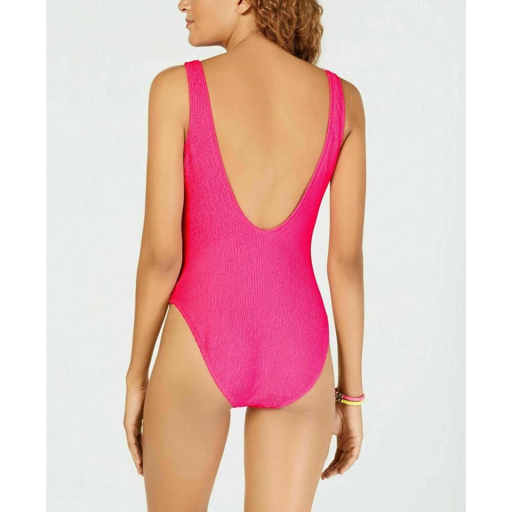 Hula Honey Juniors Pucker Up One Piece Swimsuit Small Pink Textured High Leg NWT - Picture 7 of 7